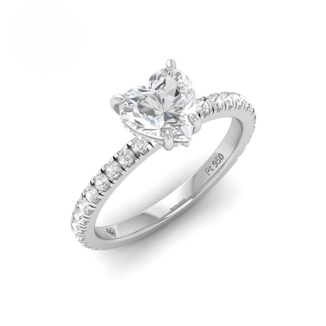 Chloé Heart Cut Diamond Engagement Ring with Diamond Hidden Halo and Diamond Band