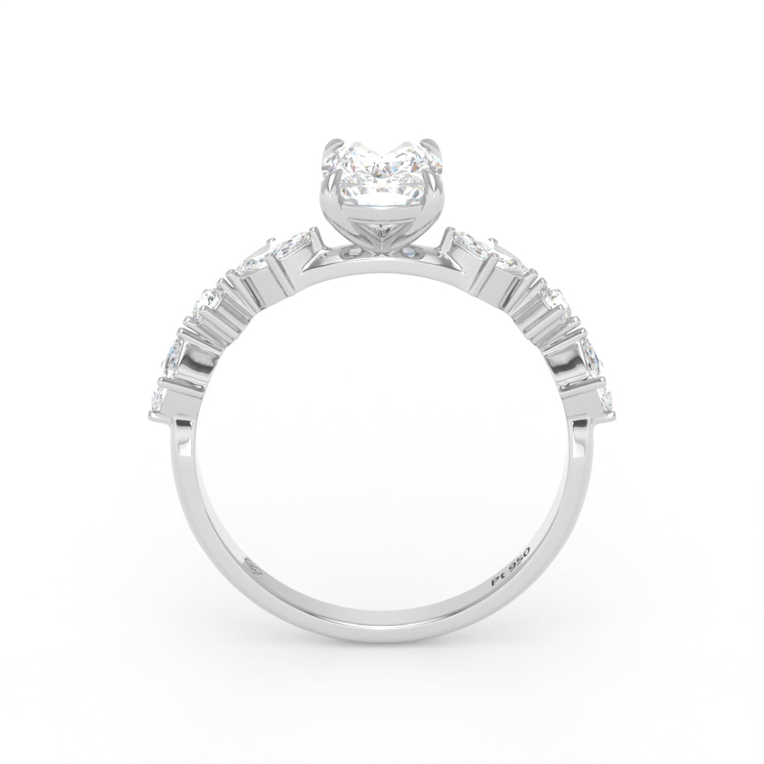 Elizabeth Cushion Diamond Engagement Ring With A Marquise and Round Cut Diamond Band