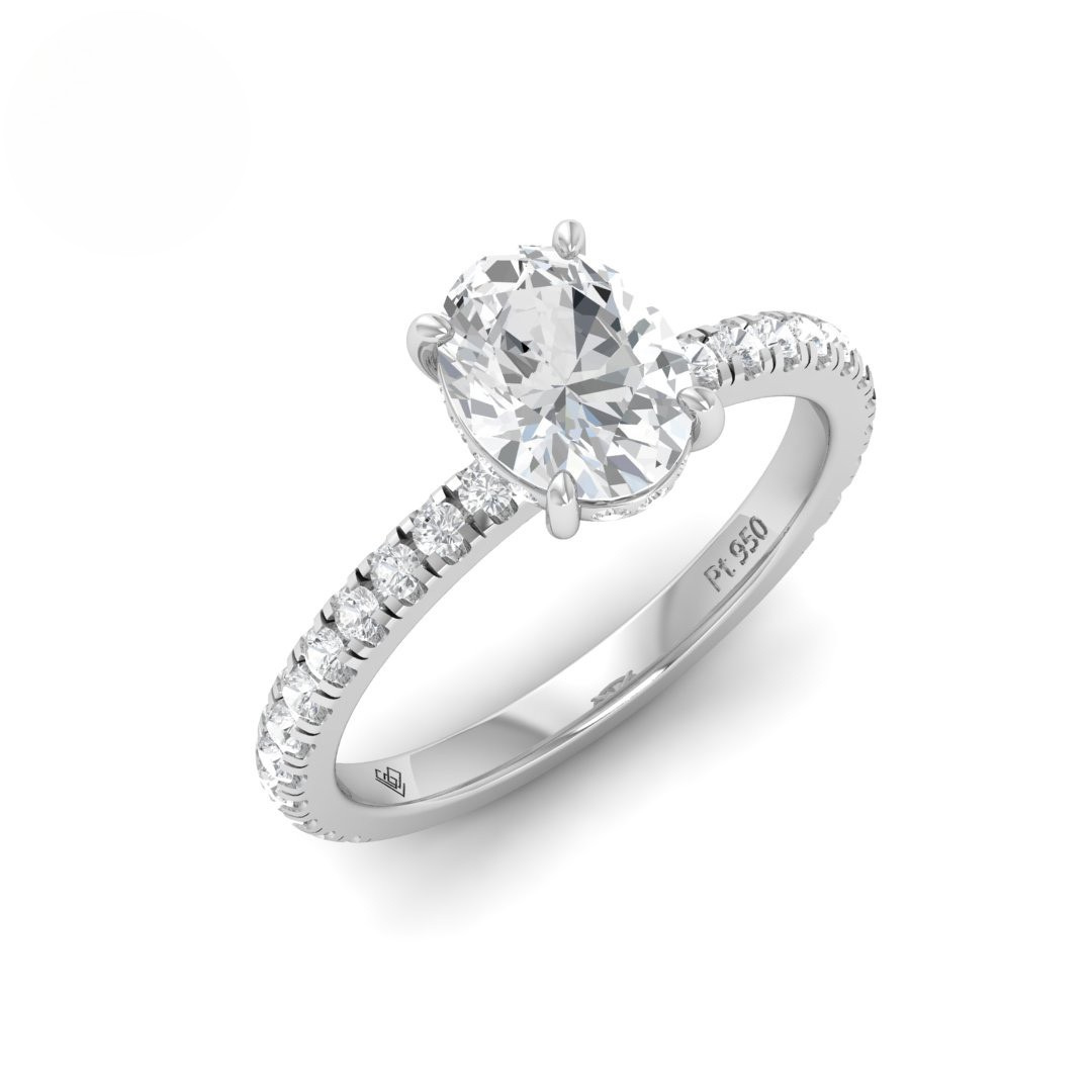 Chloé Oval Cut Diamond Engagement Ring with Diamond Hidden Halo and Diamond Band