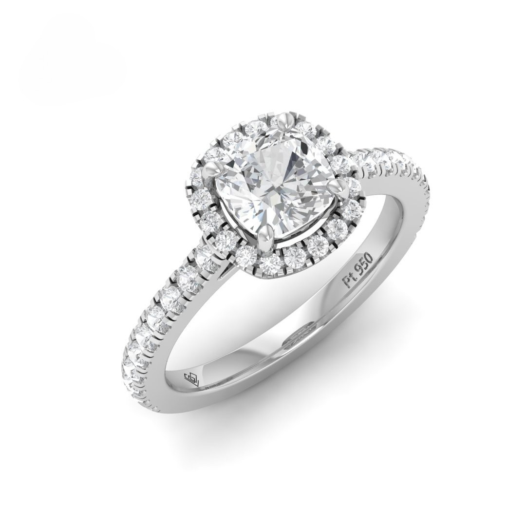 Bella Cushion Cut Diamond Engagement Ring with Diamond Halo & Diamond Band