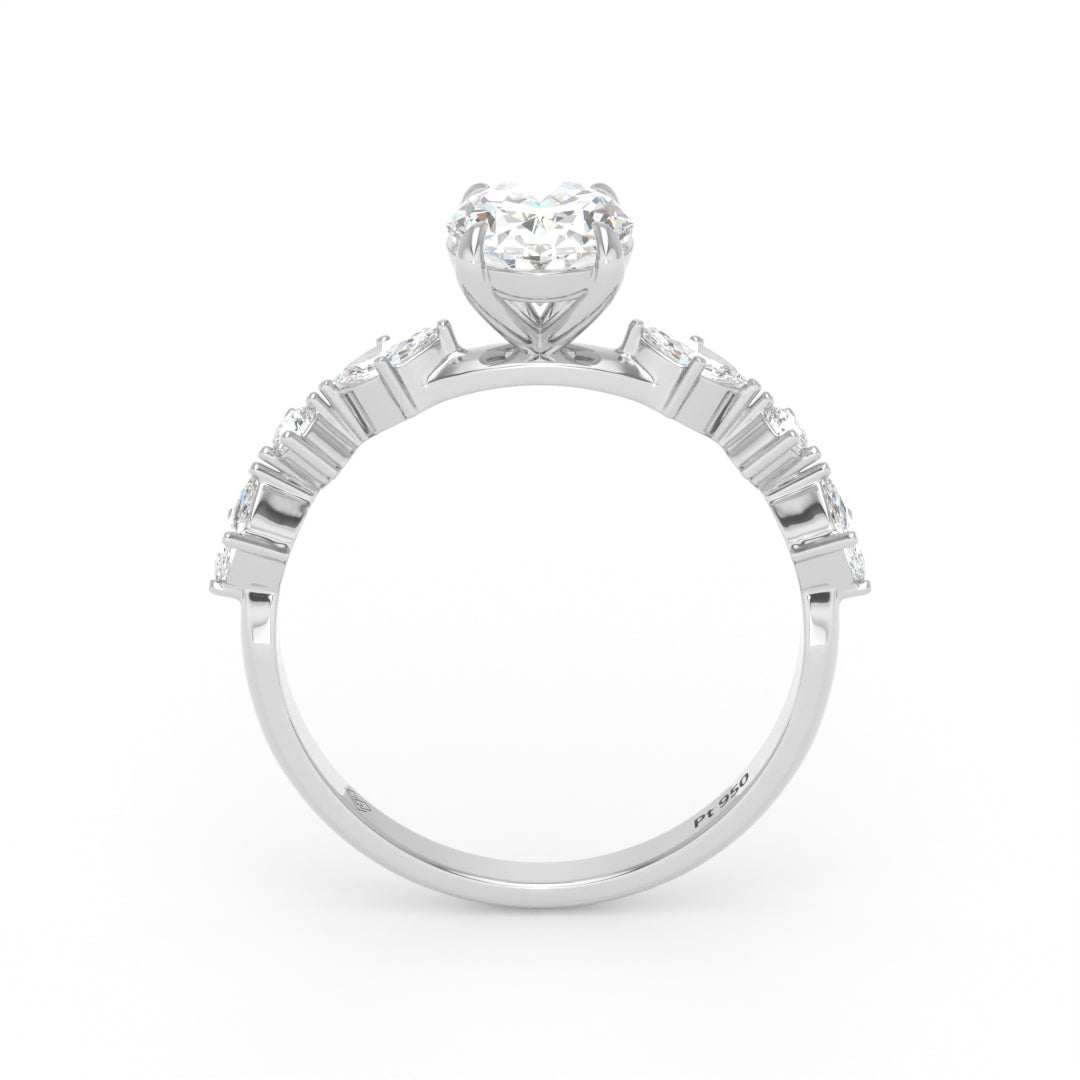 Elizabeth Oval Cut Diamond Engagement Ring With A Marquise And Round Cut Diamond Band.
