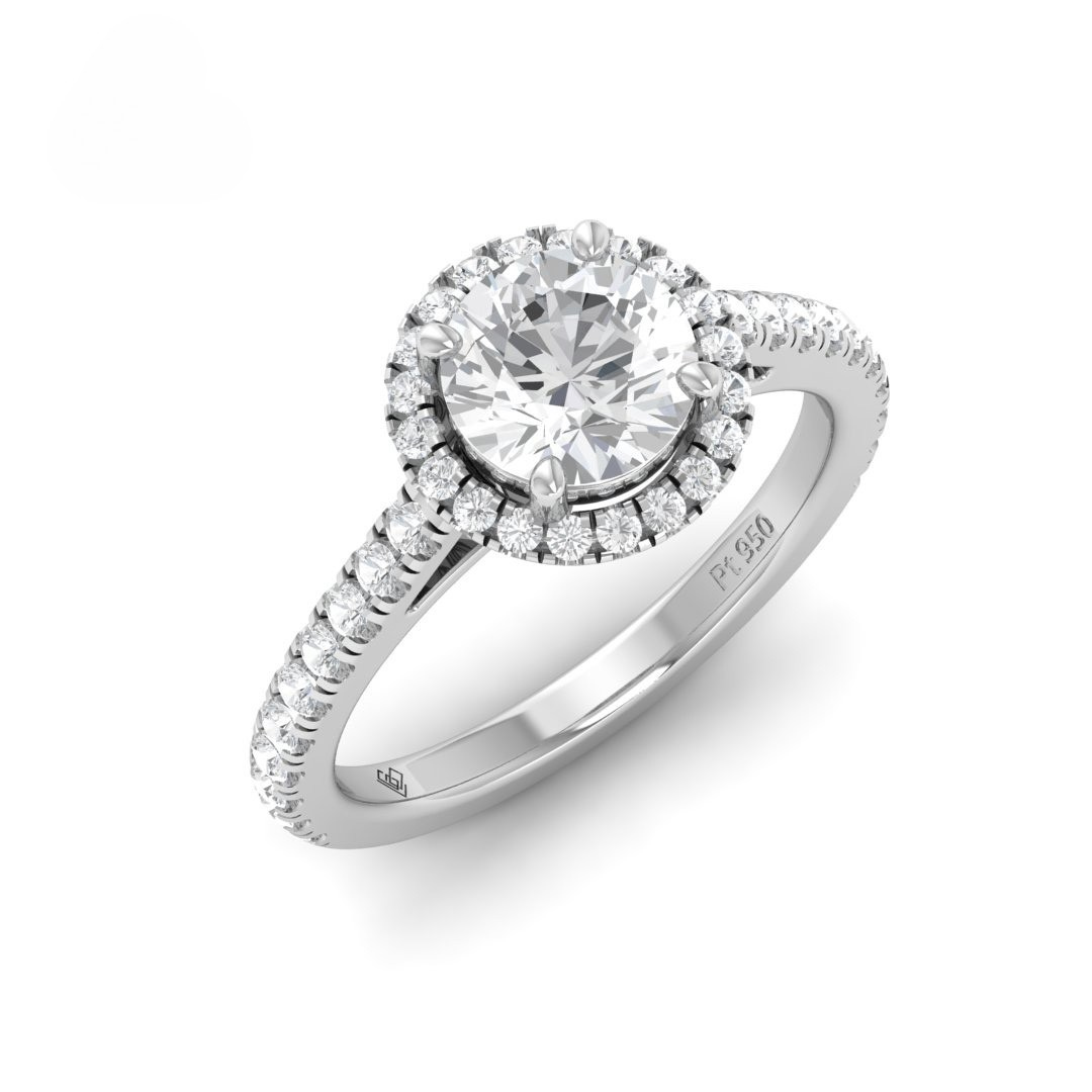 Bella Round Cut Diamond Engagement Ring with Diamond Halo & Diamond Band