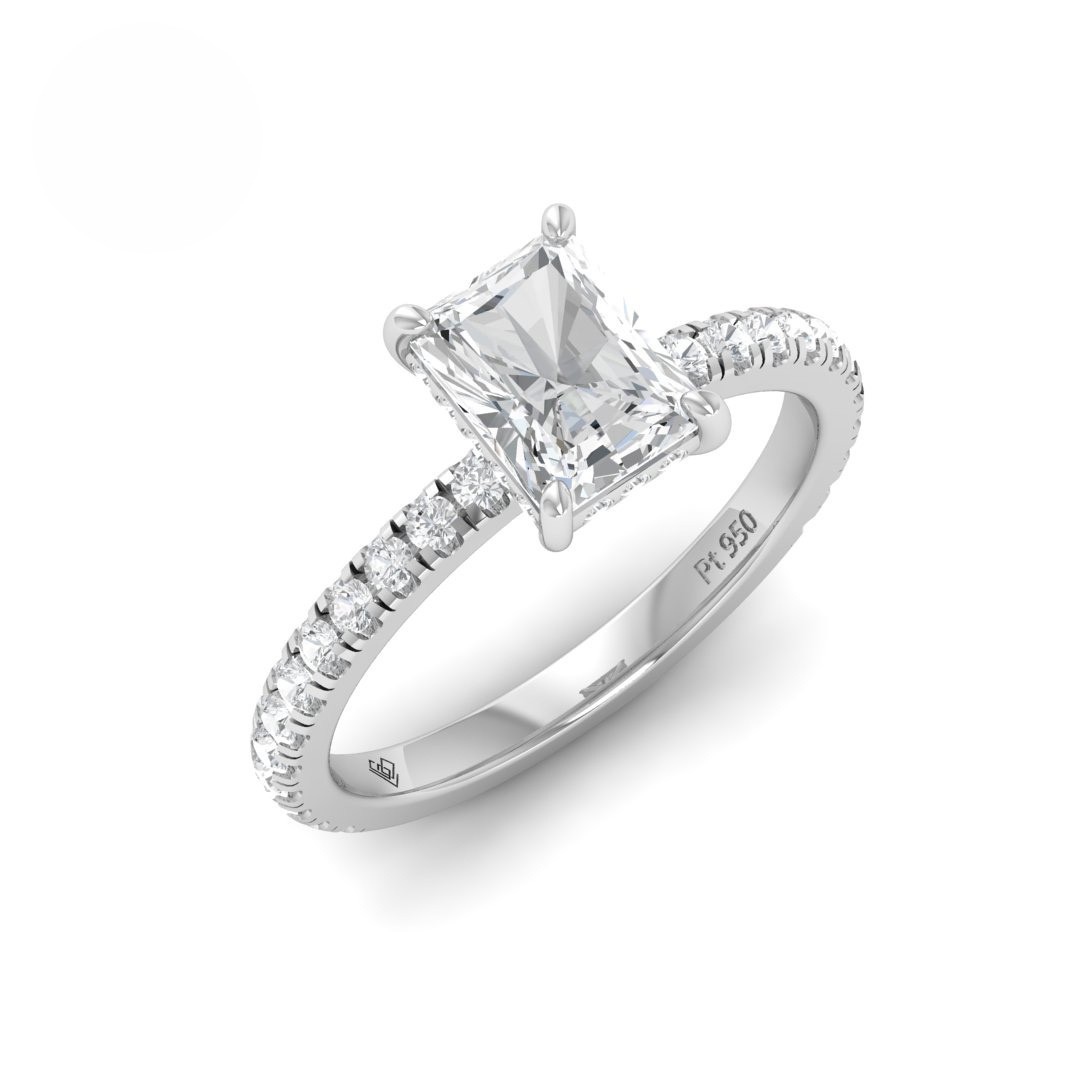Chloé Radiant Cut Diamond Engagement Ring with Diamond Hidden Halo and Diamond Band