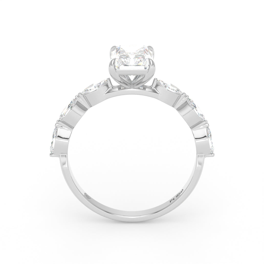 Kasandra Radiant Cut Diamond Engagement Ring With A Marquise Cut Diamond Band
