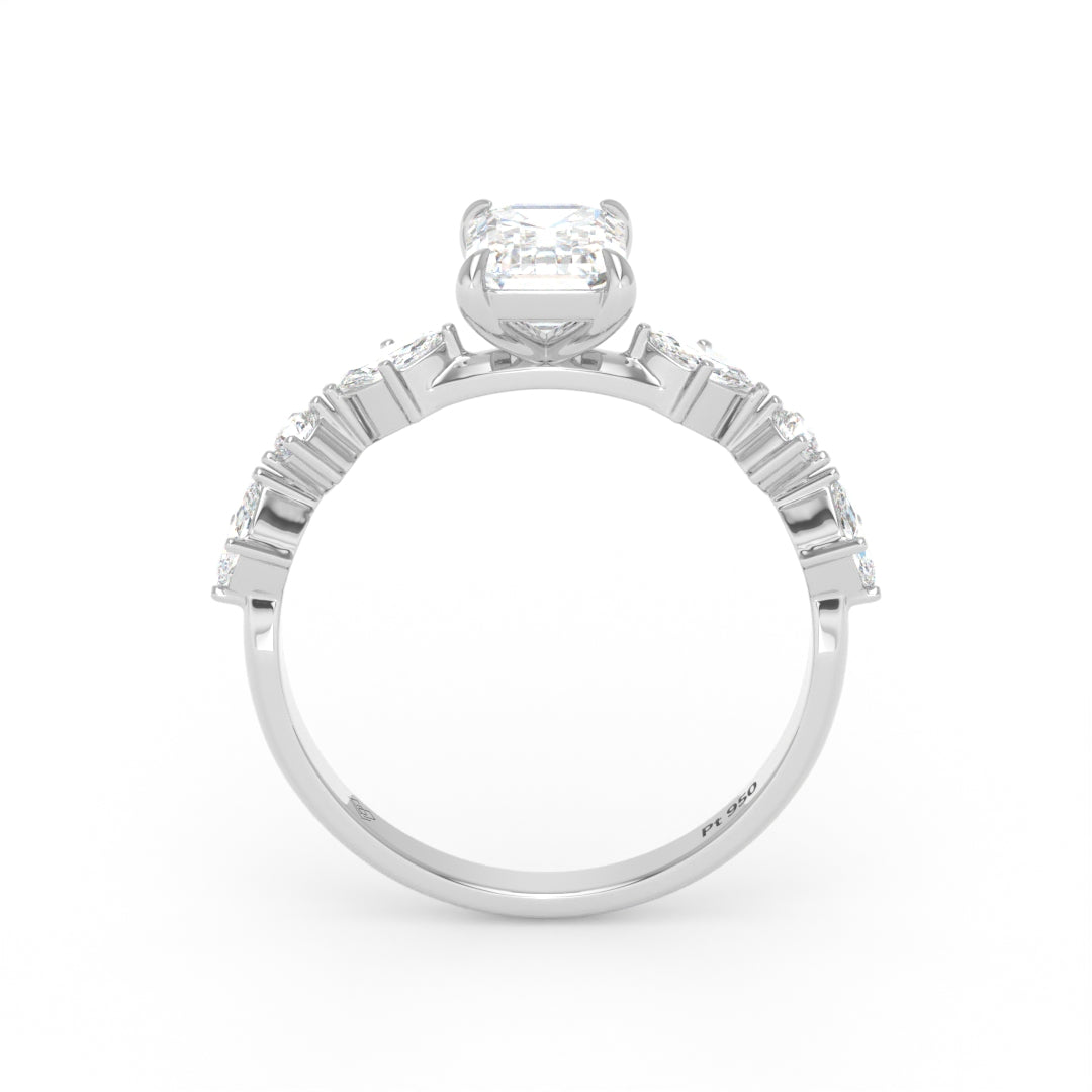 Elizabeth Emerald Cut Diamond Engagement Ring With A Marquise and Round Cut Diamond Band