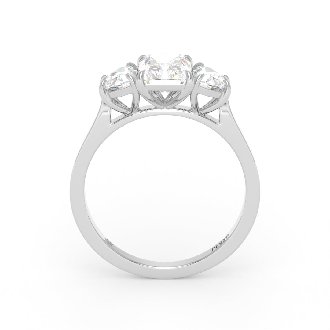 Kamala Radiant Cut Diamond Engagement Ring With Half Moon Cut Side Diamond