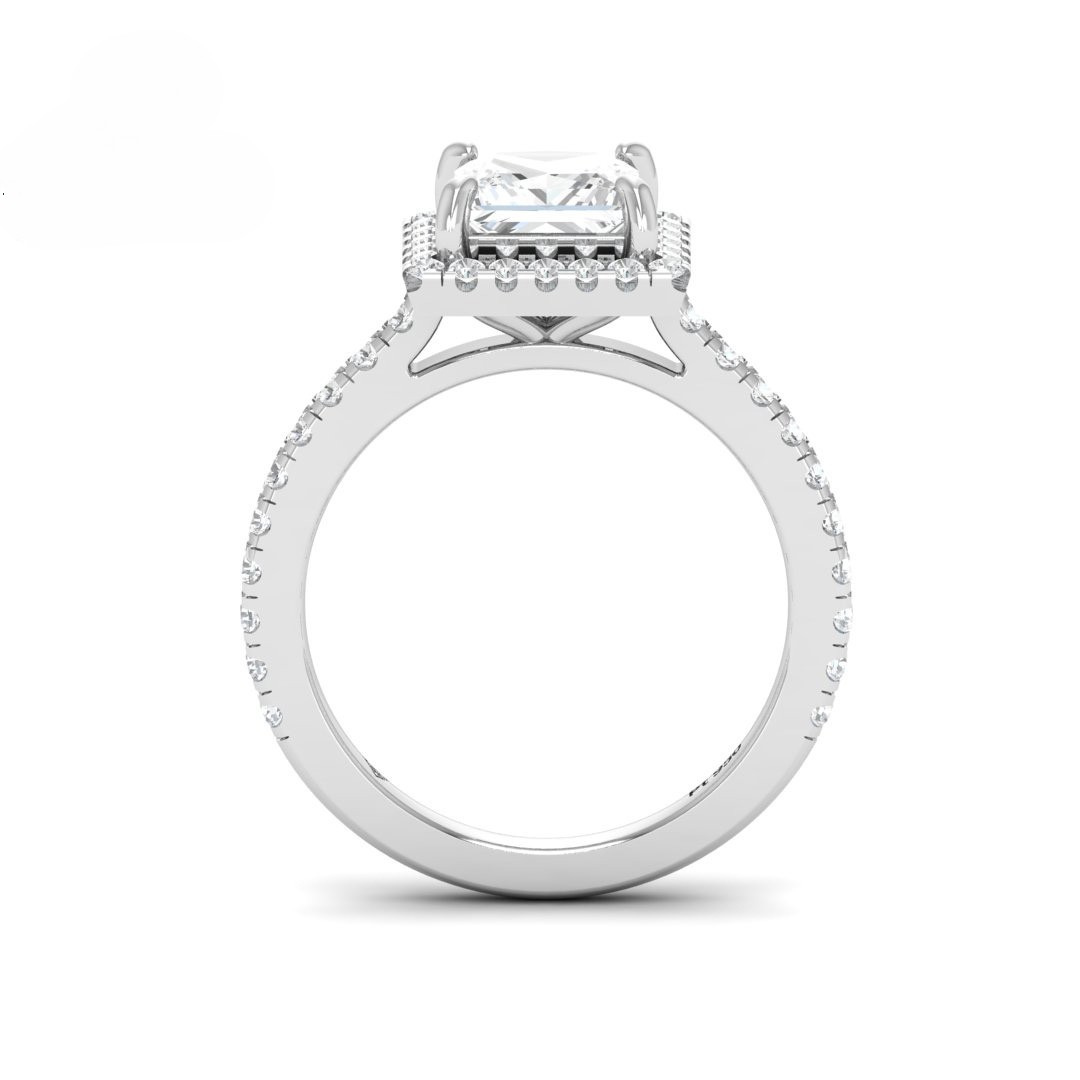 Bella Princess Cut Diamond Engagement Ring with Diamond Halo & Diamond Band