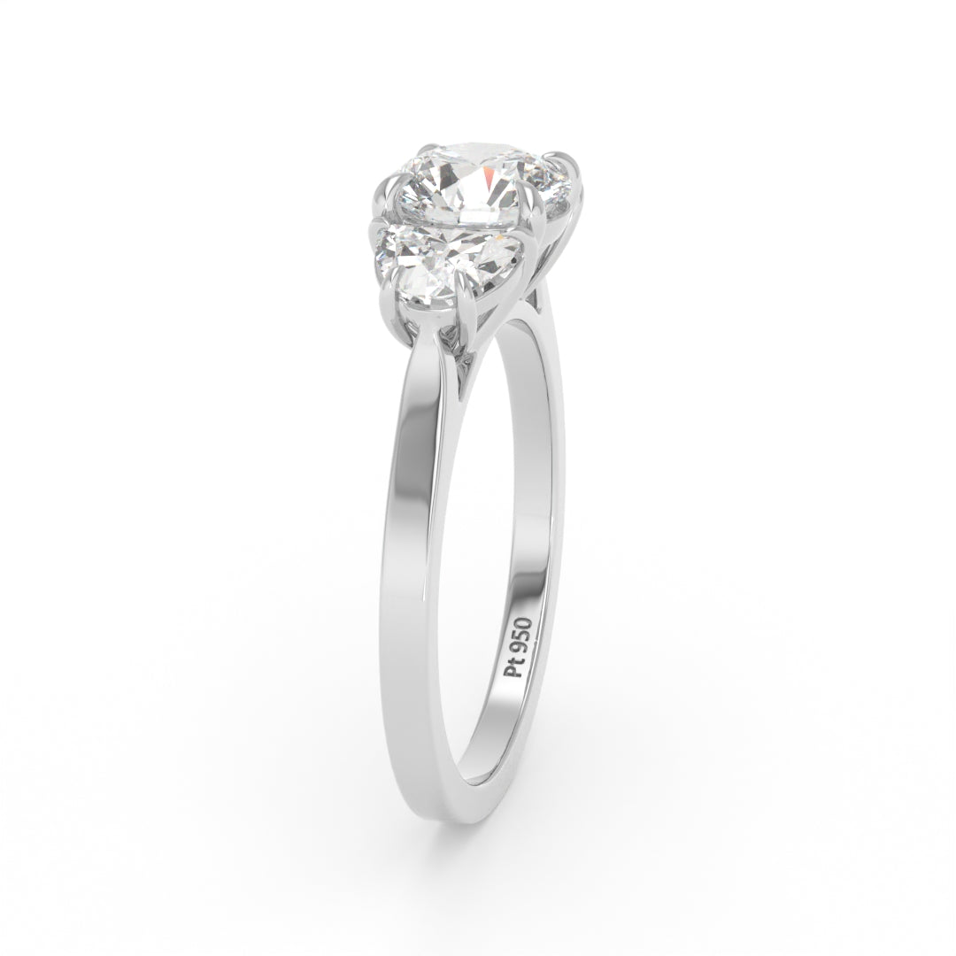 Kamala Round Brilliant Cut Diamond Engagement Ring With Half Moon Cut Side Diamond