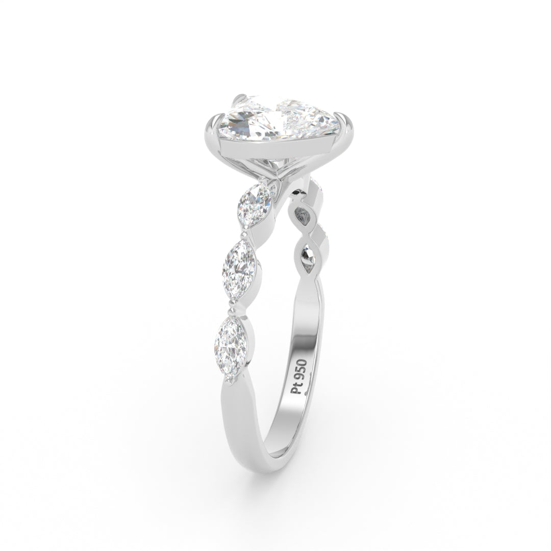 Kasandra Heart Cut Diamond Engagement RIng With A Marquise Cut Diamond Band