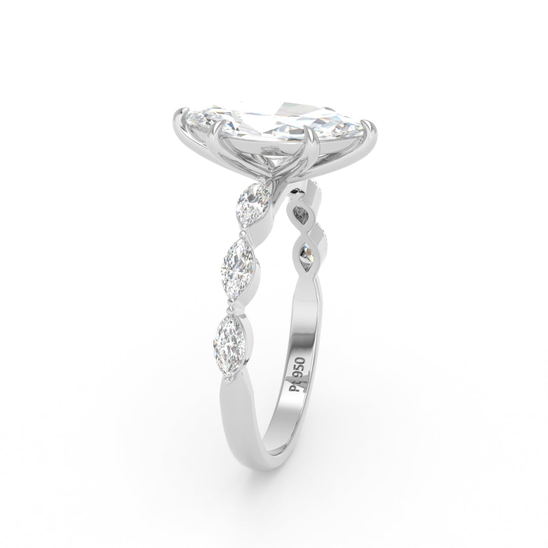 Kasandra Marquise Cut Diamond Engagement Ring With A Marquise Cut Diamond Band