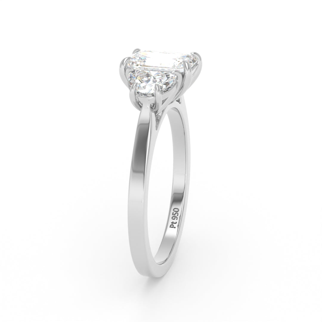 Kamala Emerald Cut Diamond Engagement Ring with Half Moon Cut Sides Diamonds