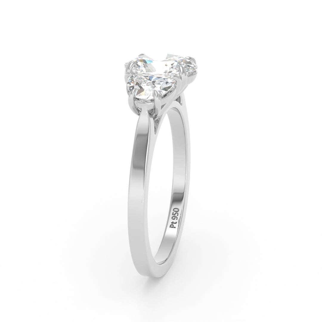 Kamala Oval Cut Diamond Engagement Ring with Half Moon Cut Side Diamonds