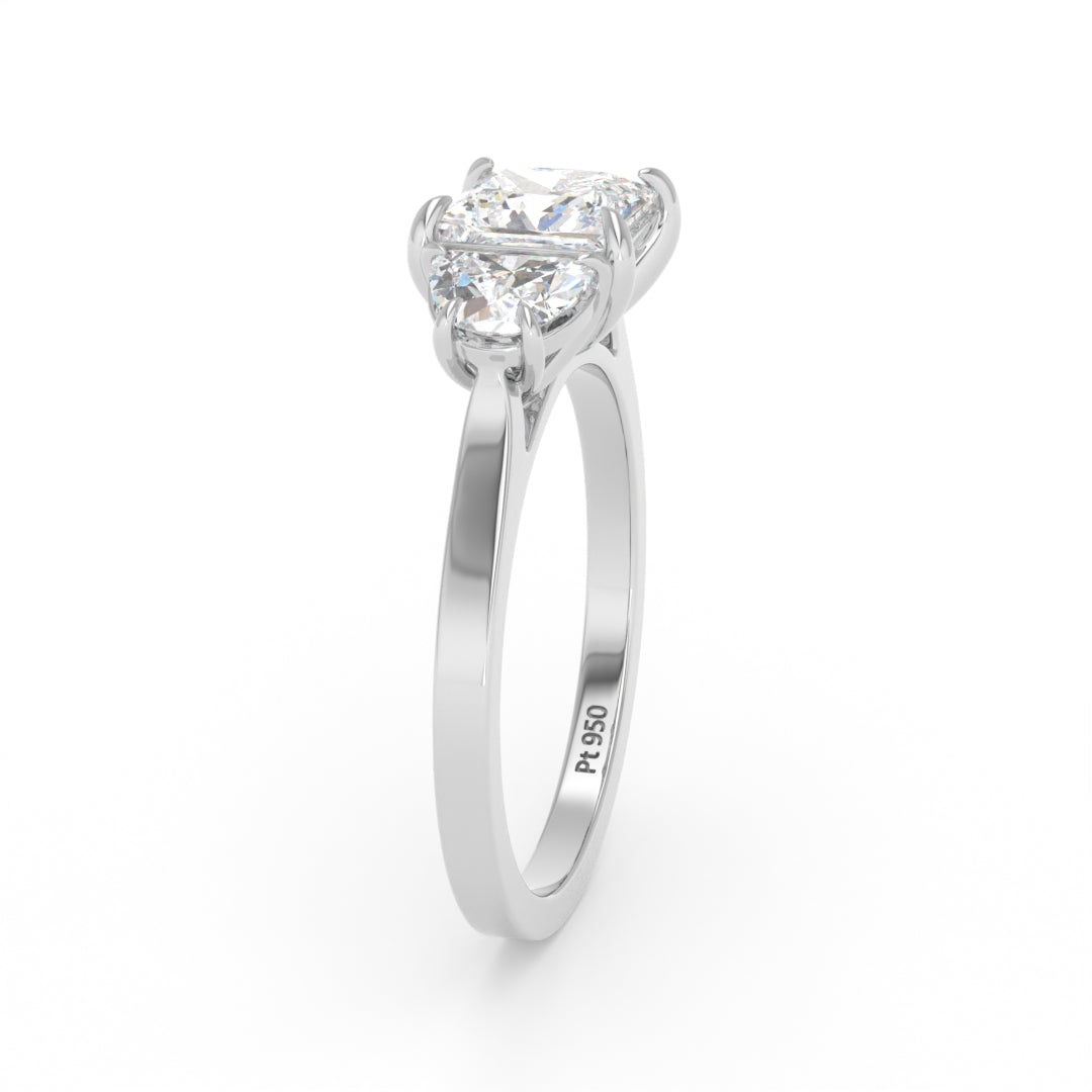 Kamala Princess Cut Diamond Engagement Ring with Half Moon Sides