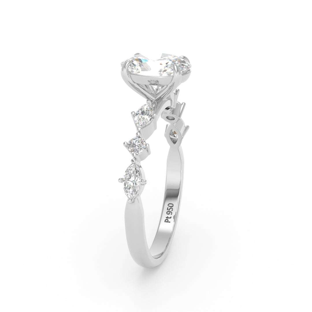 Elizabeth Oval Cut Diamond Engagement Ring With A Marquise And Round Cut Diamond Band.