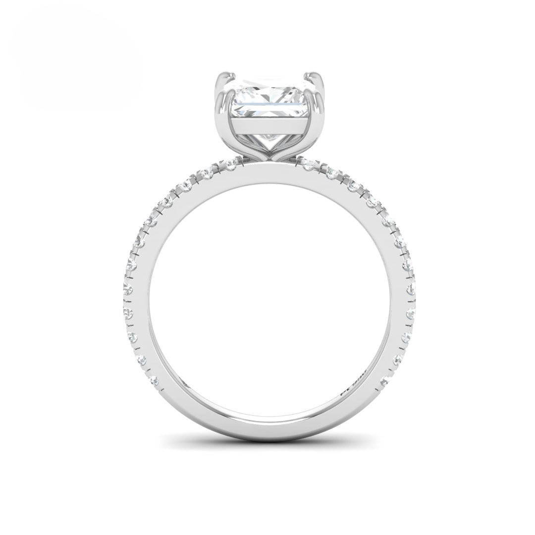Princess cut lab grown diamond engagement ring with diamond band and platinum 4 claw mount from Love Grown Diamonds