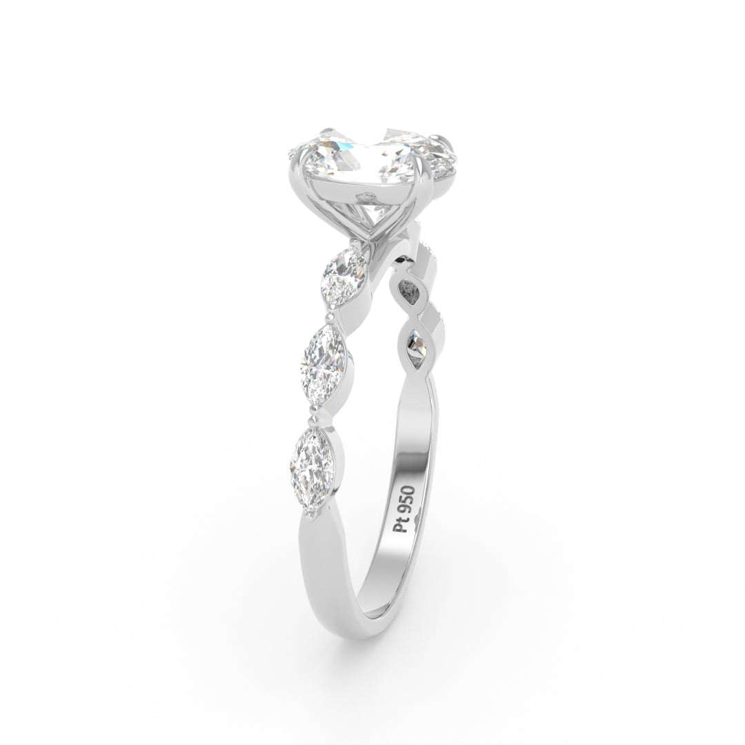 Kasandra Oval Cut Diamond Engagement Ring With A Marquise Cut Diamond Band