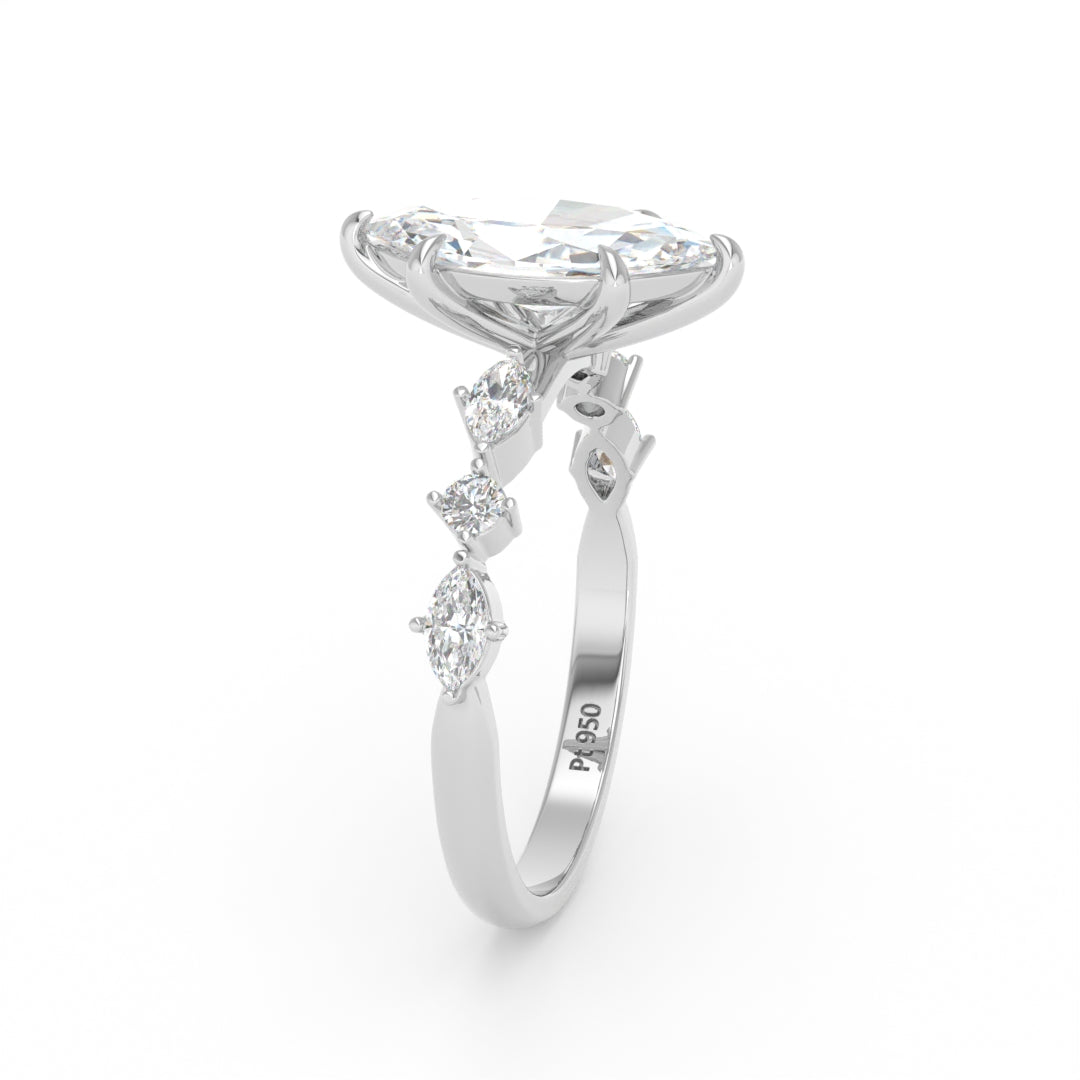 Elizabeth Marquise Cut Diamond Engagement Ring With A Marquise and Round Cut Diamond Band