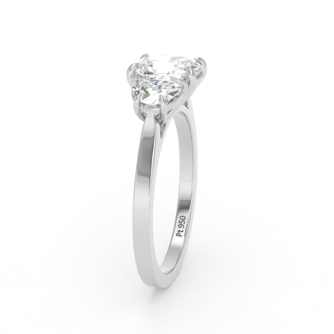 Kamala Cushion Cut Diamond Engagement Ring with Half Moon Cut Side Diamonds