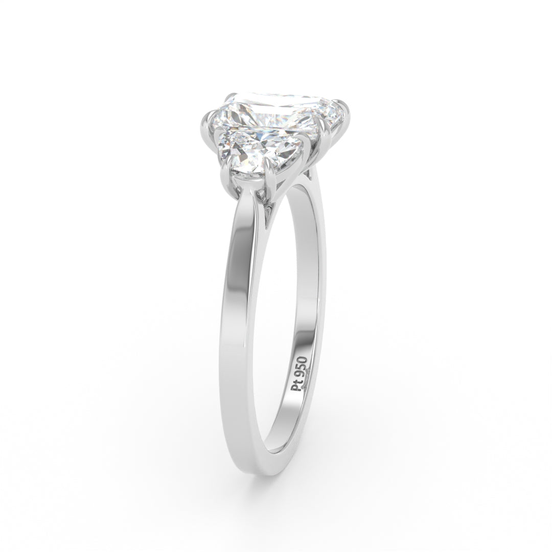 Kamala Radiant Cut Diamond Engagement Ring With Half Moon Cut Side Diamond