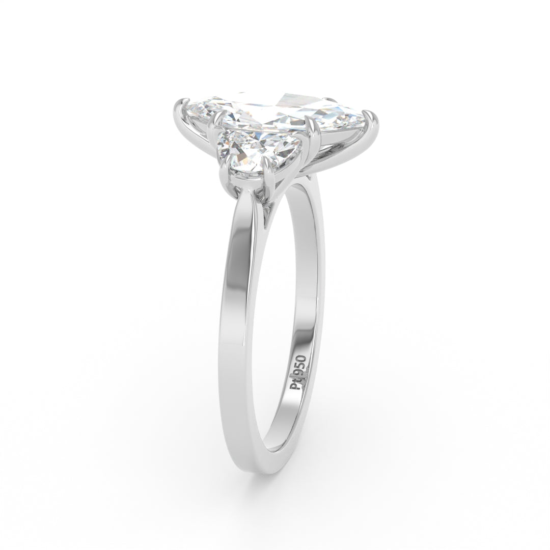 Kamala Marquise Cut Diamond Enagement Ring with Half Moon Cut Side Diamonds