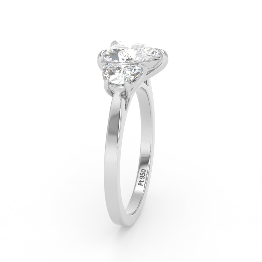 Kamala Heart Cut Diamond Engagement Ring with Half Moon Cut Side Diamonds