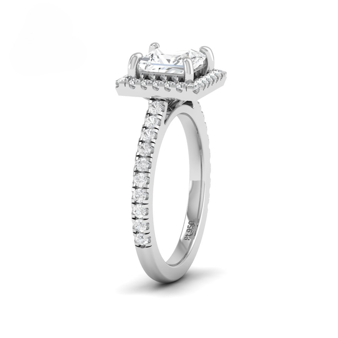 Bella Princess Cut Diamond Engagement Ring with Diamond Halo & Diamond Band