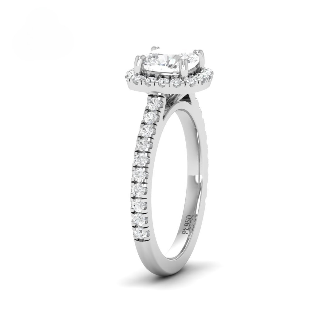 Bella Cushion Cut Diamond Engagement Ring with Diamond Halo & Diamond Band