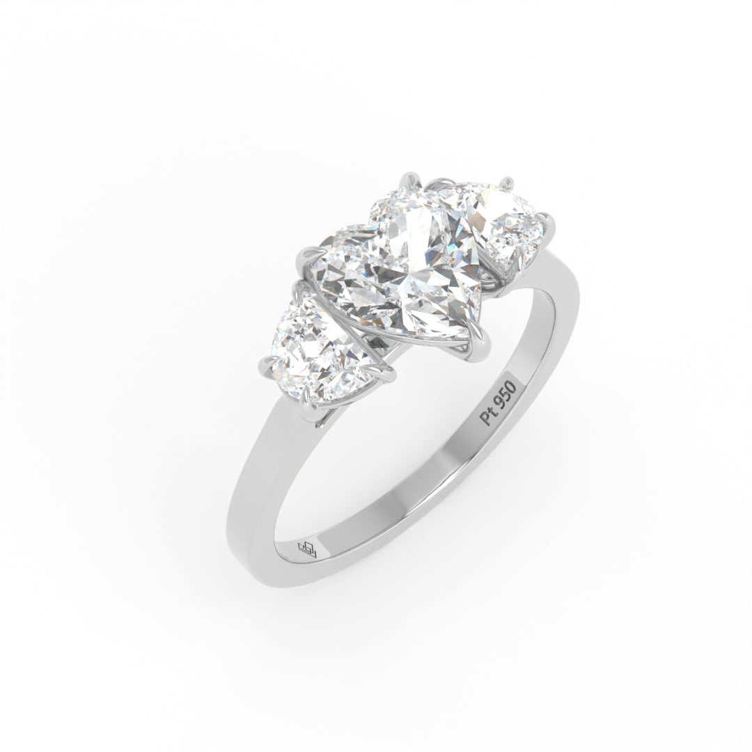 Kamala Heart Cut Diamond Engagement Ring with Half Moon Cut Side Diamonds
