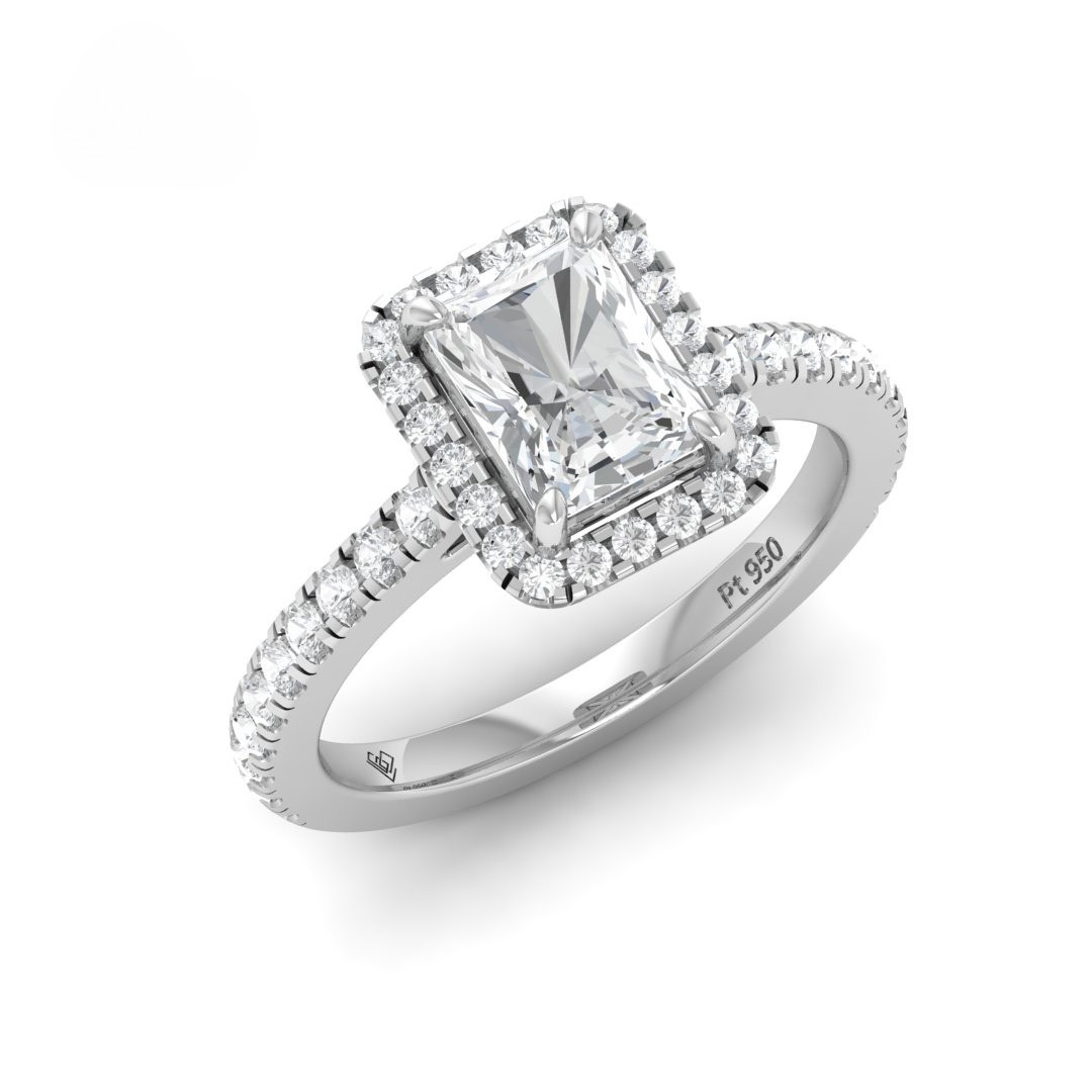 Bella Radiant Cut Diamond Engagement Ring with Diamond Halo & Diamond Band