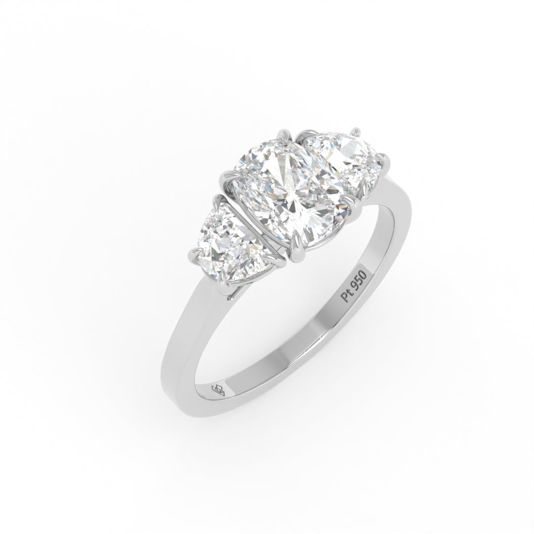 Kamala Cushion Cut Diamond Engagement Ring with Half Moon Cut Side Diamonds