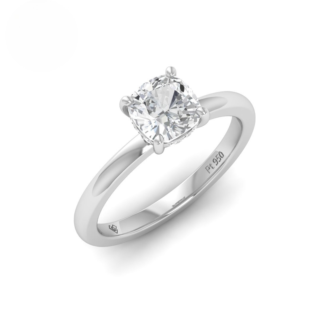 Léa Cushion Cut Diamond With Hidden Halo Engagement Ring