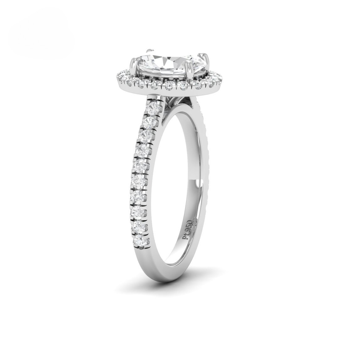 Bella Oval Cut Diamond Engagement Ring with Diamond Halo & Diamond Band