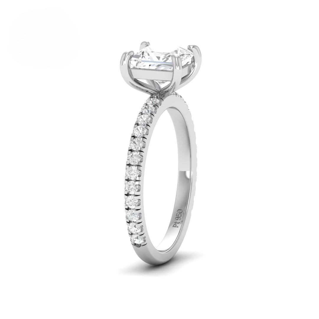 Princess cut lab grown diamond engagement ring with diamond band in platinum setting by Love Grown Diamonds