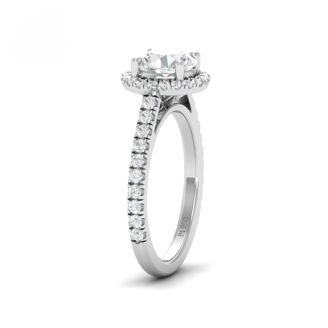 Bella Round Cut Diamond Engagement Ring with Diamond Halo & Diamond Band