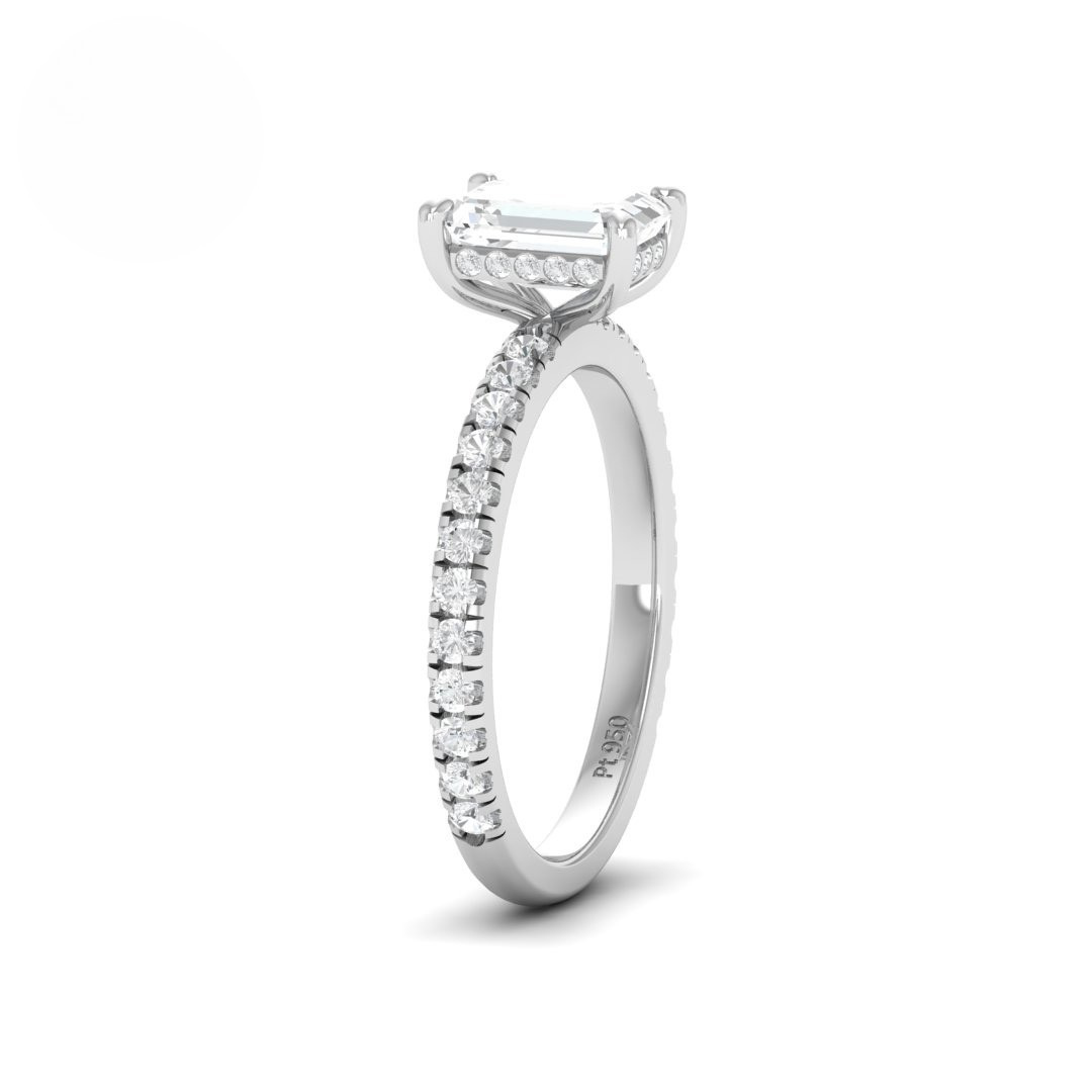 Chloé Emerald Cut Diamond Engagement Ring with Diamond Hidden Halo and Diamond Band