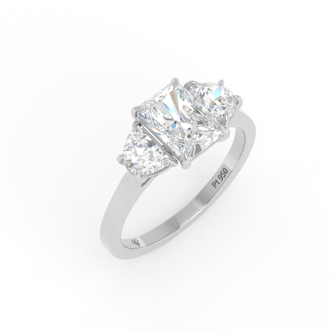 Kamala Radiant Cut Diamond Engagement Ring With Half Moon Cut Side Diamond