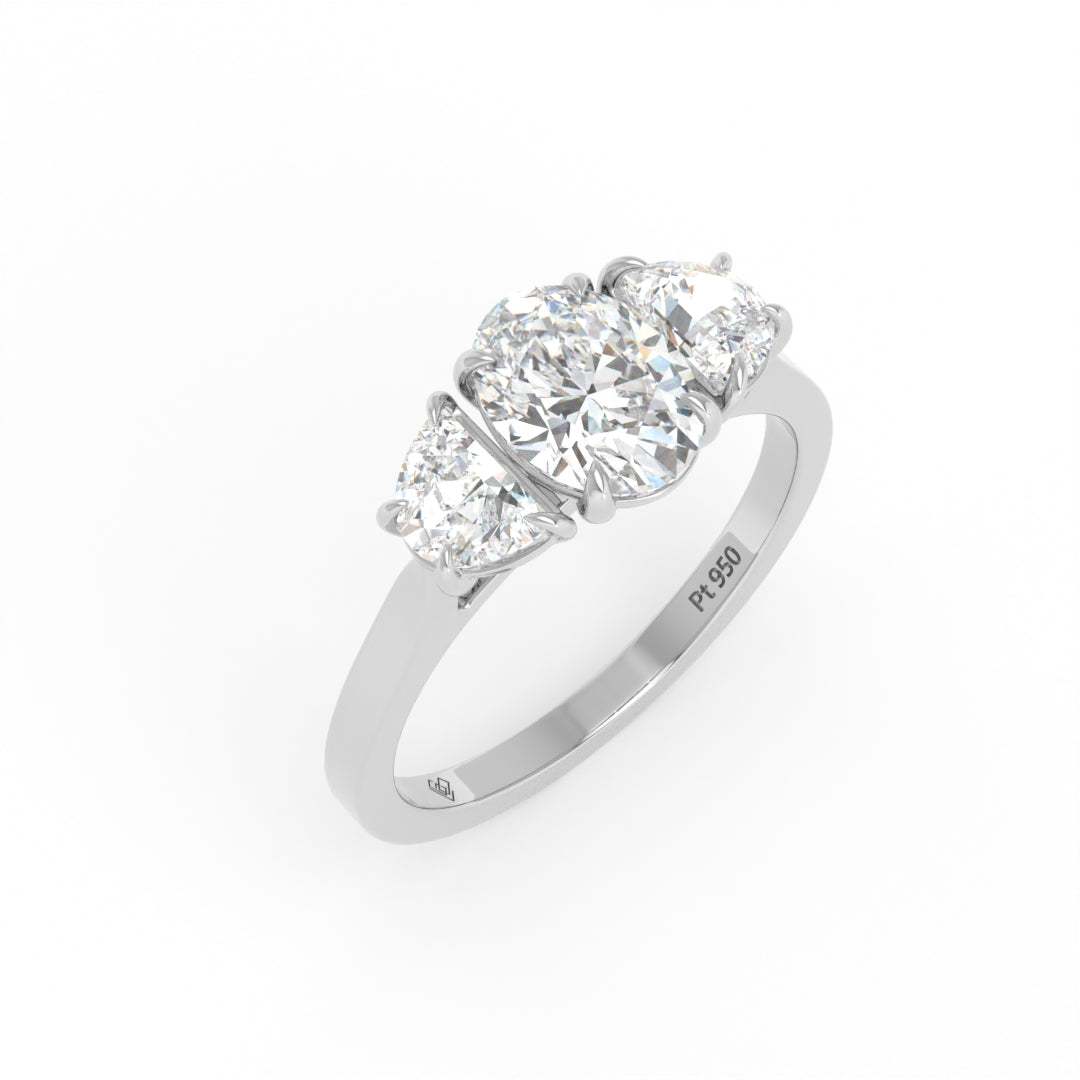 Kamala Oval Cut Diamond Engagement Ring with Half Moon Cut Side Diamonds