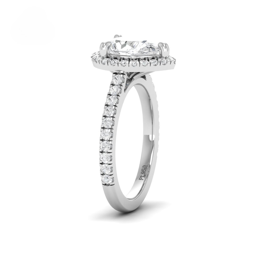 Bella Pear Cut Diamond Engagement Ring with Diamond Halo & Diamond Band
