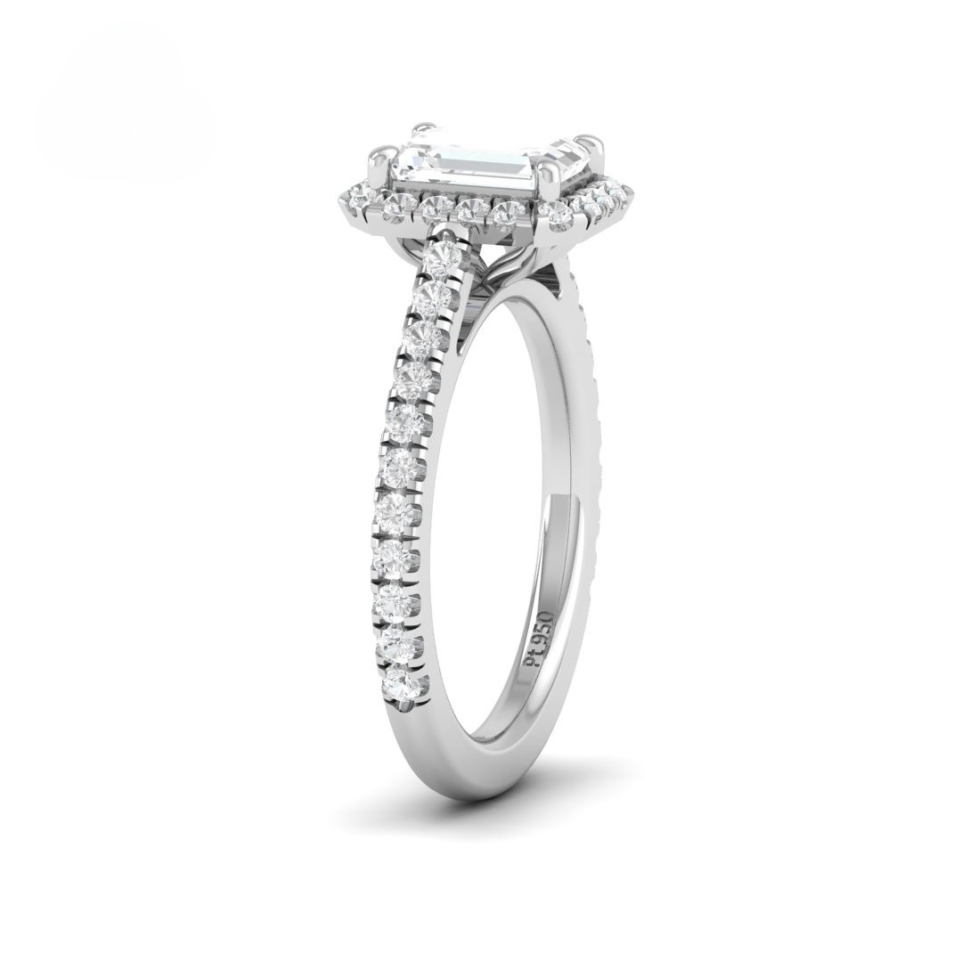 Bella Emerald Cut Diamond Engagement Ring with Diamond Halo & Diamond Band