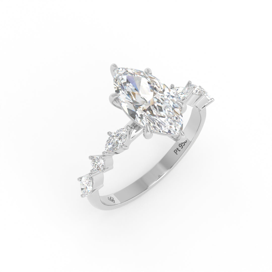 Elizabeth Marquise Cut Diamond Engagement Ring With A Marquise and Round Cut Diamond Band