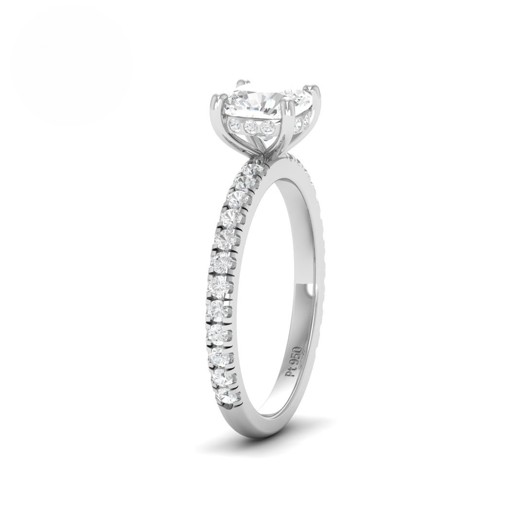 Chloé Cushion Cut Diamond Engagement Ring with Diamond Hidden Halo and Diamond Band