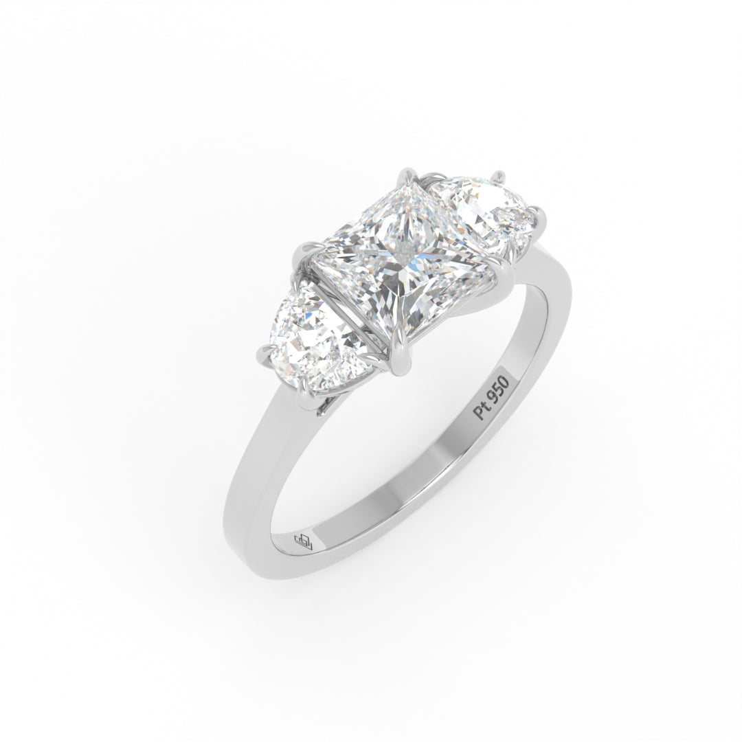 Kamala Princess Cut Diamond Engagement Ring with Half Moon Sides