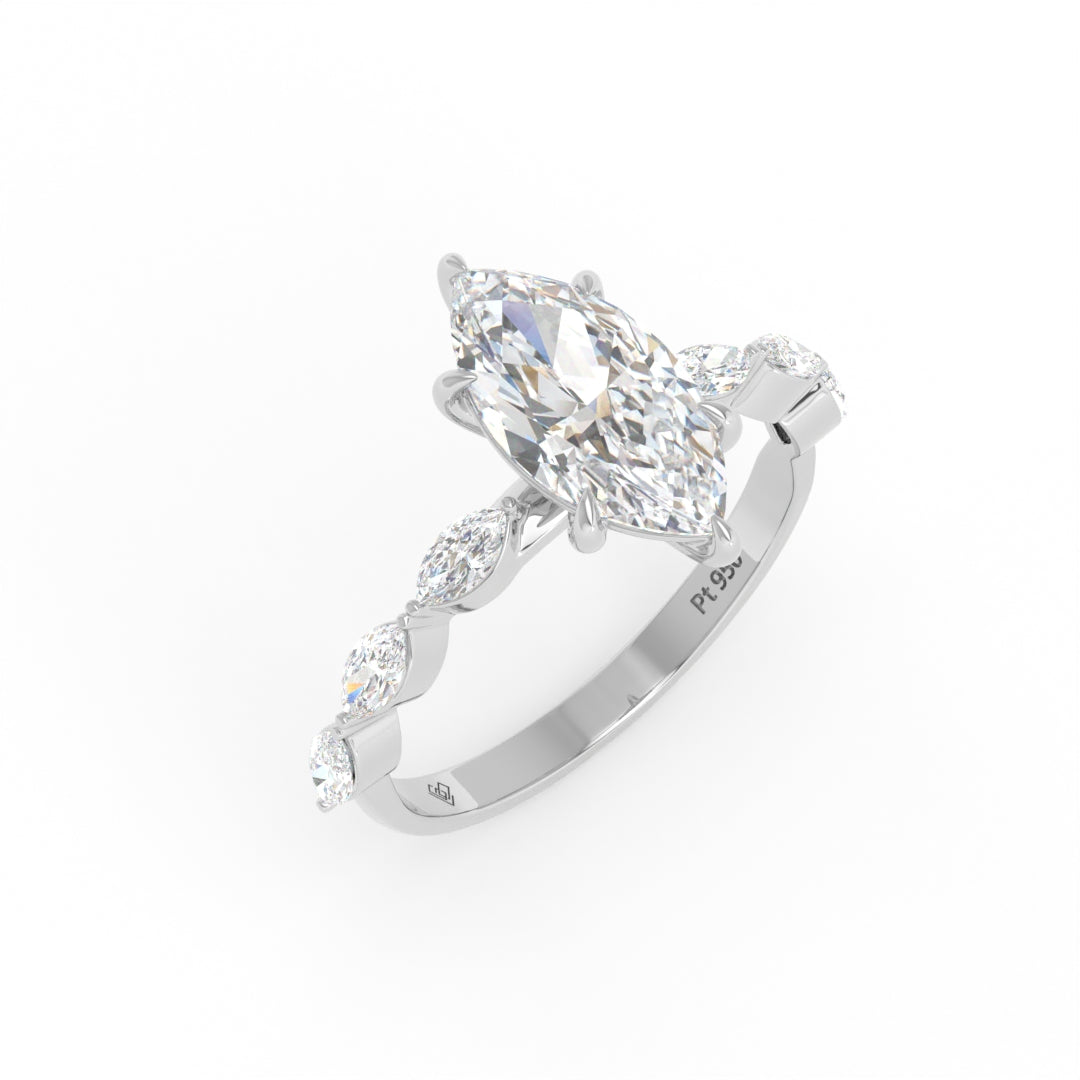 Kasandra Marquise Cut Diamond Engagement Ring With A Marquise Cut Diamond Band