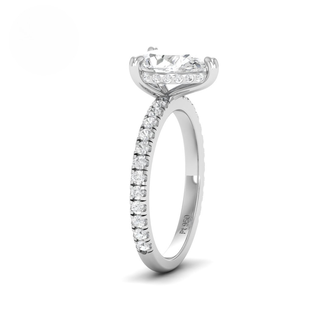 Chloé Pear Cut Diamond Engagement Ring with Diamond Hidden Halo and Diamond Band