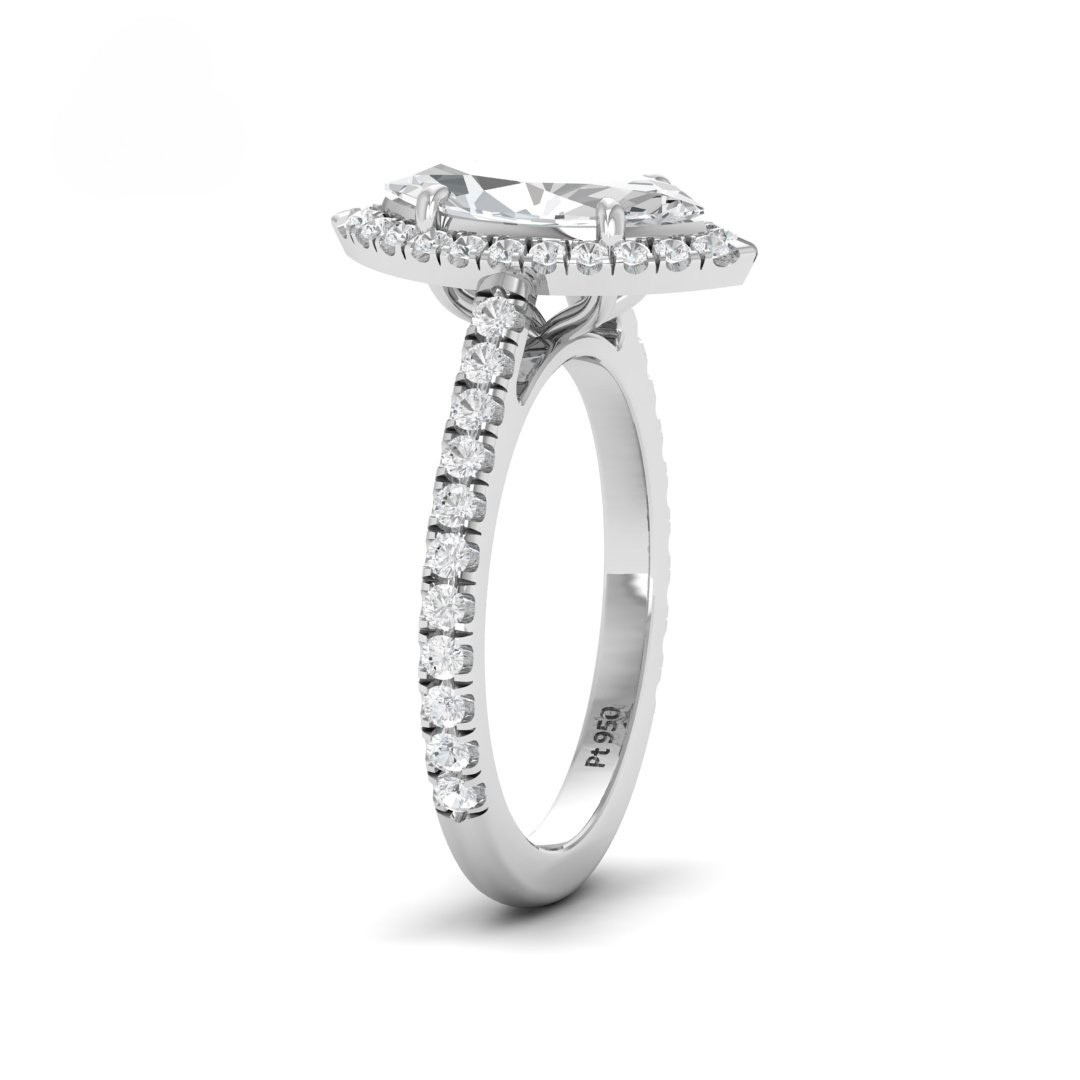 Bella Marquise Cut Diamond Engagement Ring with Diamond Halo & Diamond Band