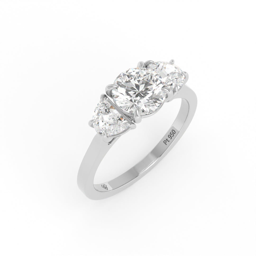 Kamala Round Brilliant Cut Diamond Engagement Ring With Half Moon Cut Side Diamond