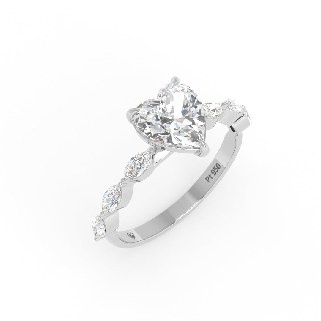 Kasandra Heart Cut Diamond Engagement RIng With A Marquise Cut Diamond Band