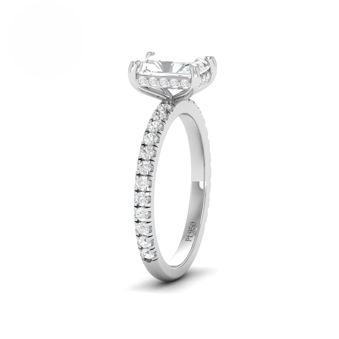 Chloé Radiant Cut Diamond Engagement Ring with Diamond Hidden Halo and Diamond Band