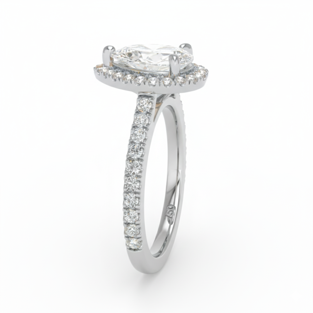 Bella Pear Cut Diamond Engagement Ring with Diamond Halo & Diamond Band