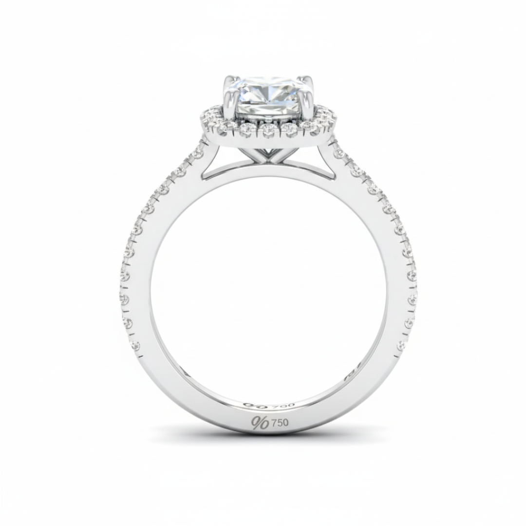 Bella Cushion Cut Diamond Engagement Ring with Diamond Halo & Diamond Band